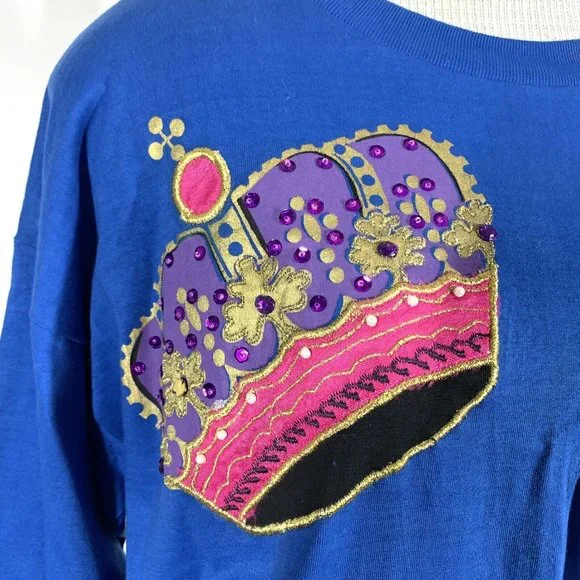 Vintage 90s Victoria Secret Sport Embroidered Crowns Blue Sweatshirt Sz L NWT - Picture 5 of 9